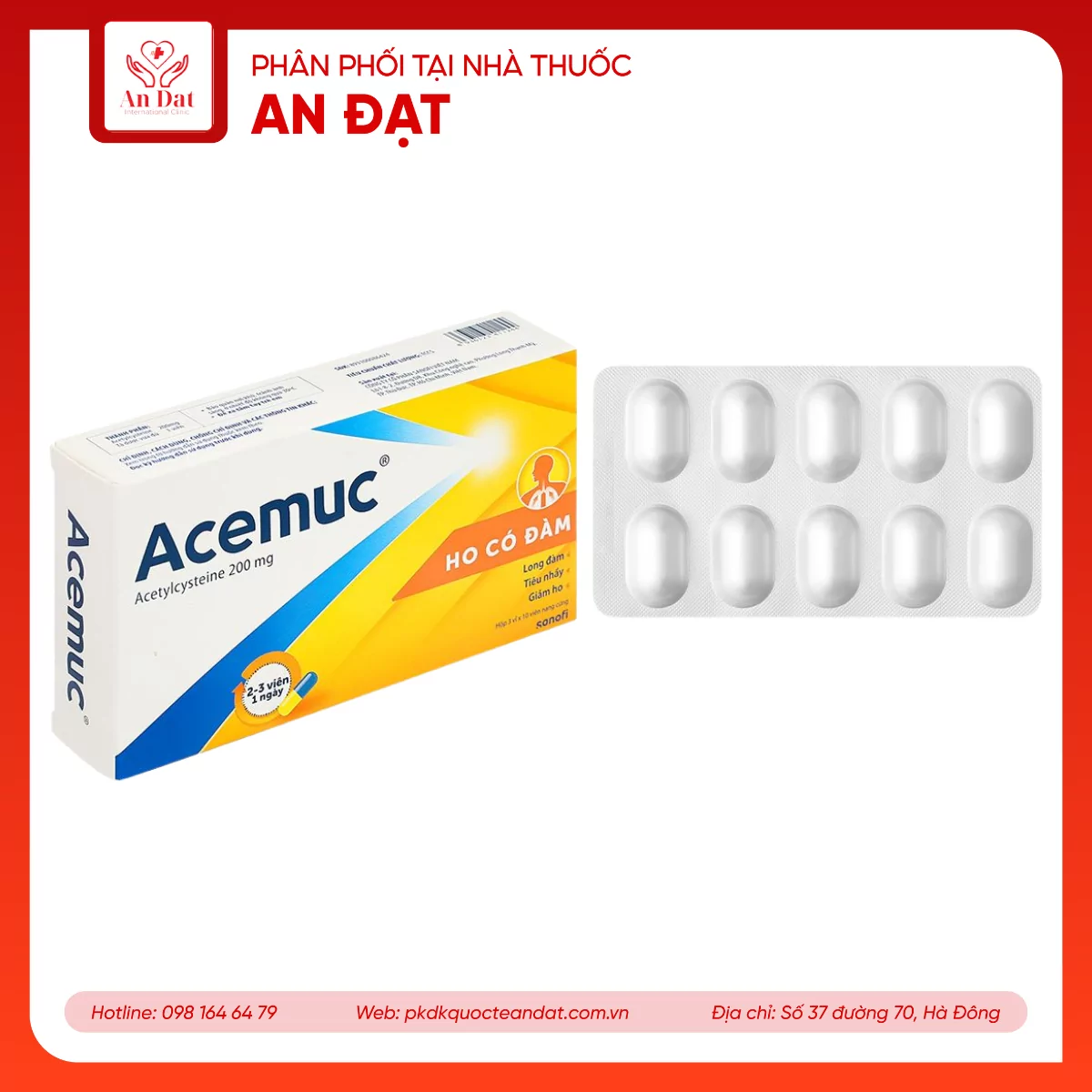 Acemuc 200mg (Hộp 3 vỉ x 10 viên)
