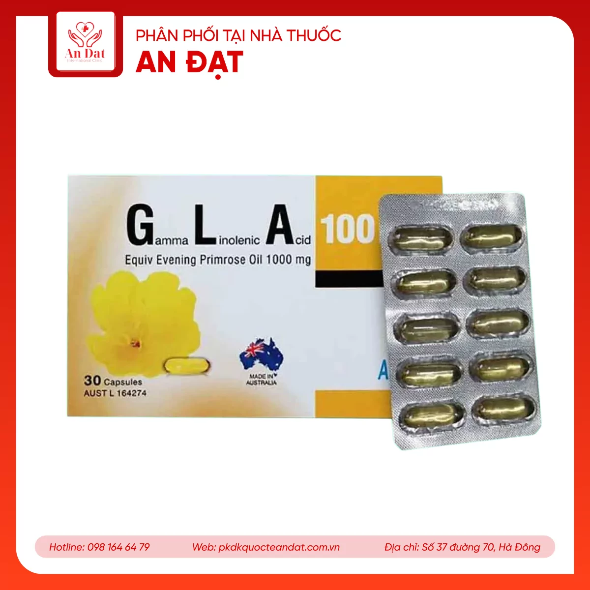 GLA – Tinh dầu hoa anh thảo 1000mg (chứa 100mg GLA), 5mg Vitamin E