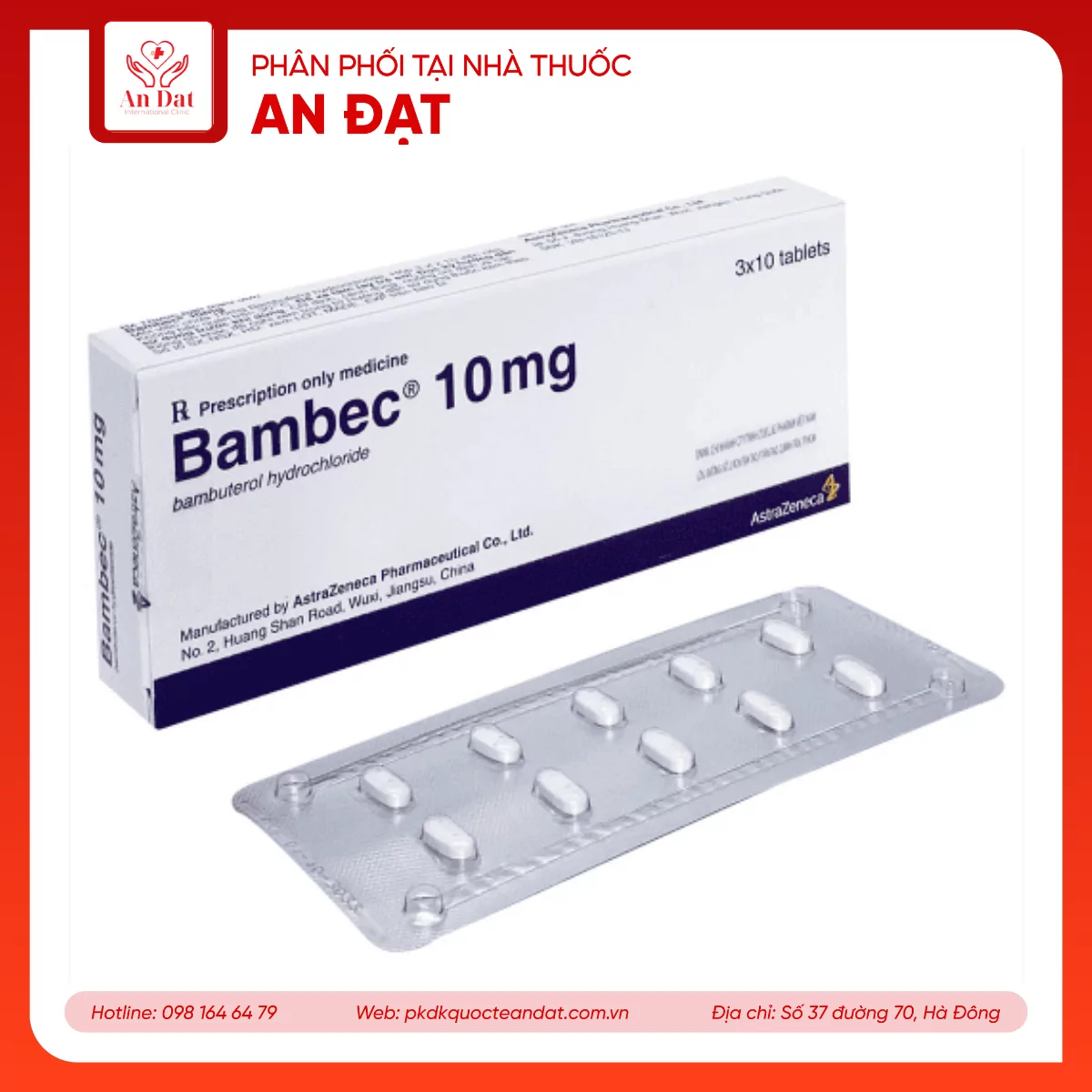 Thuốc Bambec 10mg AstraZeneca điều trị hen phế quản, co thắt phế quản (3 vỉ x 10 viên)