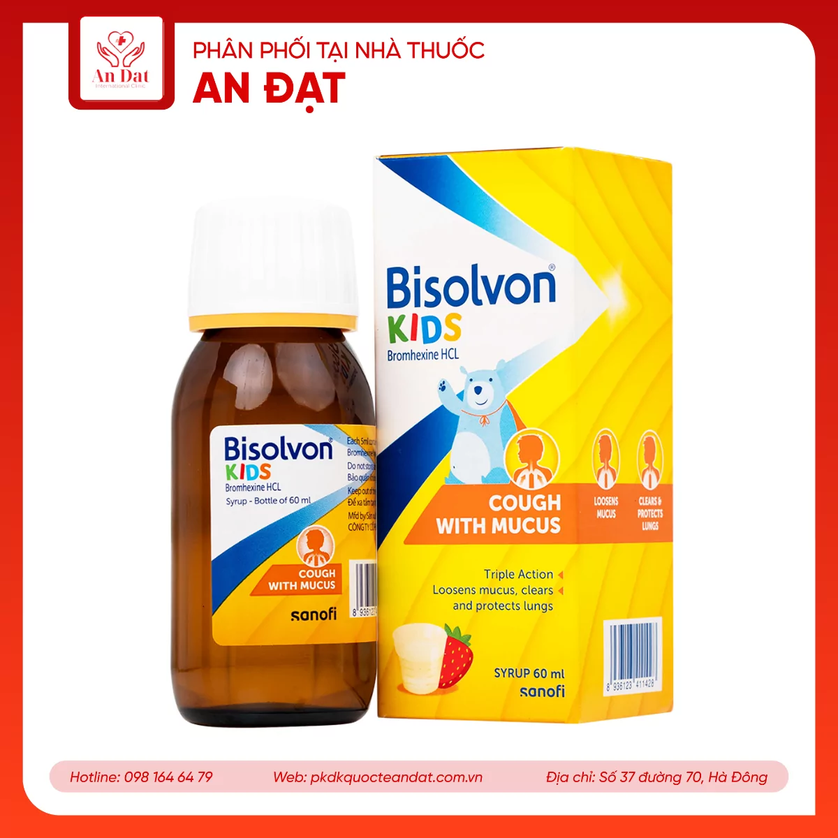 Siro Bisolvon Kids Boehringer làm loãng đờm trong các bệnh phế quản phổi cấp và mạn tính (60ml)