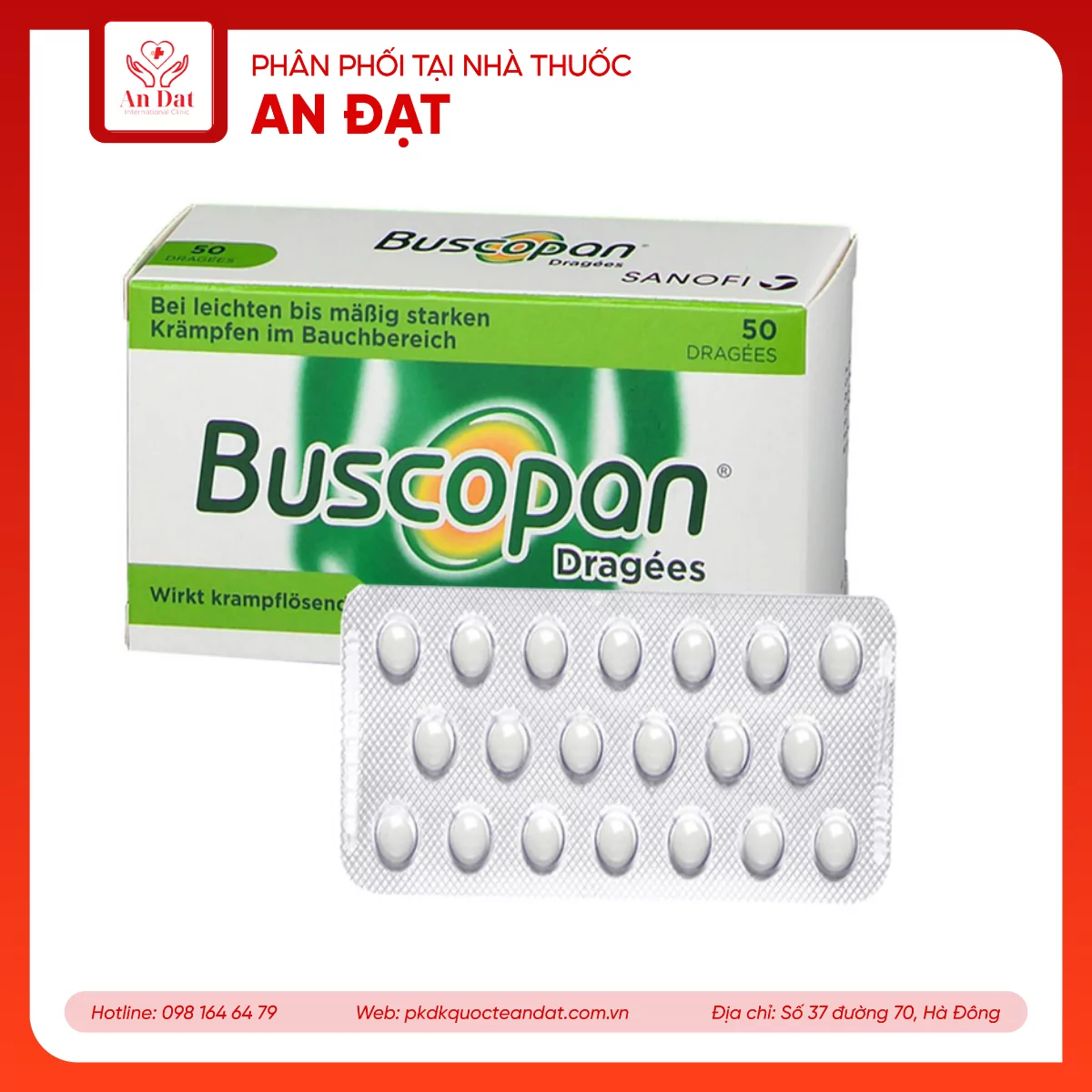 Thuốc Buscopan 10mg Sanofi giảm co thắt cơ trơn đường sinh dục – tiết niệu (5 vỉ x 20 viên)