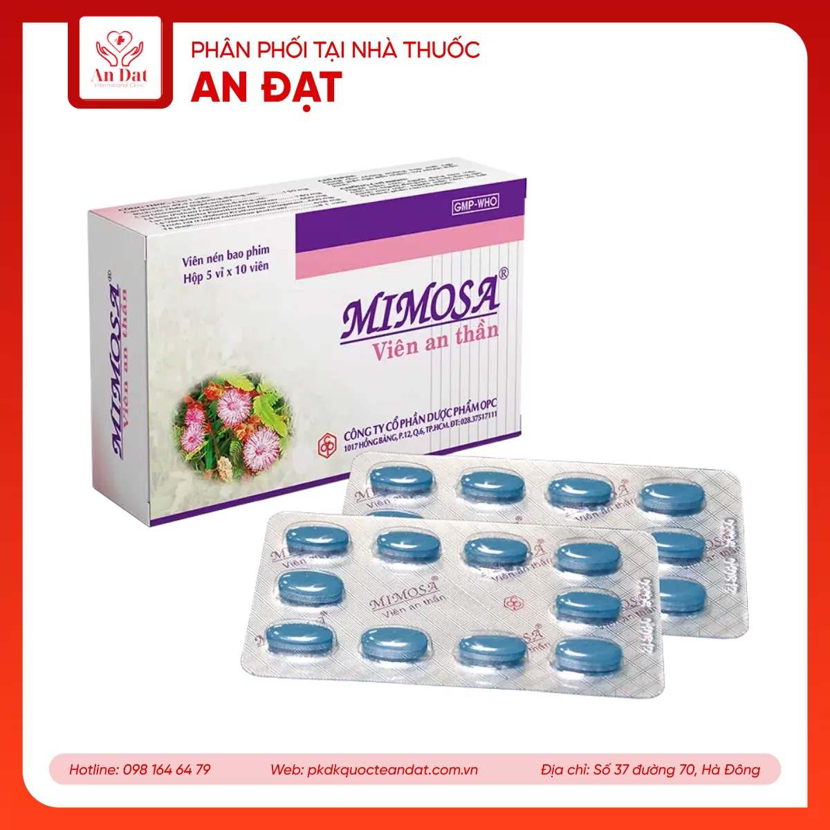 Viên an thần Mimosa OPC dùng cho trường hợp mất ngủ, suy nhược thần kinh (5 vỉ x 10 viên)