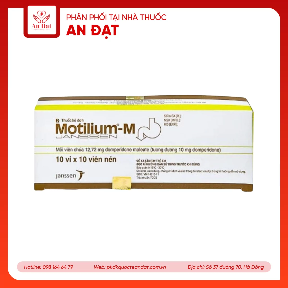 Viên nén Motilium-M Janssen điều trị triệu chứng nôn và buồn nôn (10 vỉ x 10 viên)