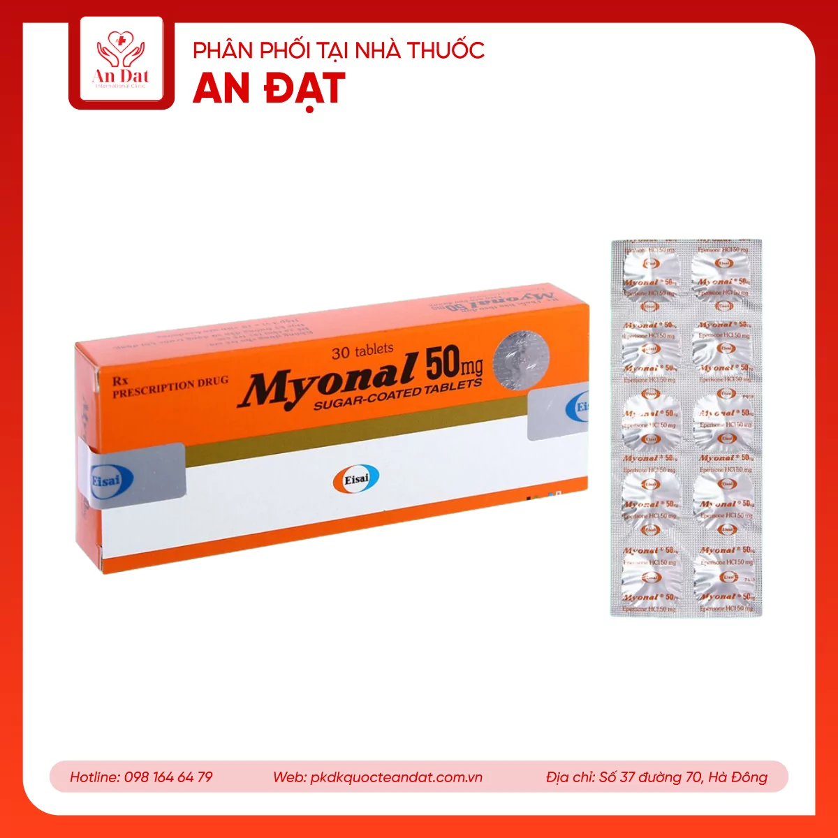 Viên nén Myonal 50mg Eisai cải thiện tăng trương lực cơ và điều trị liệt cứng (3 vỉ x 10 viên)