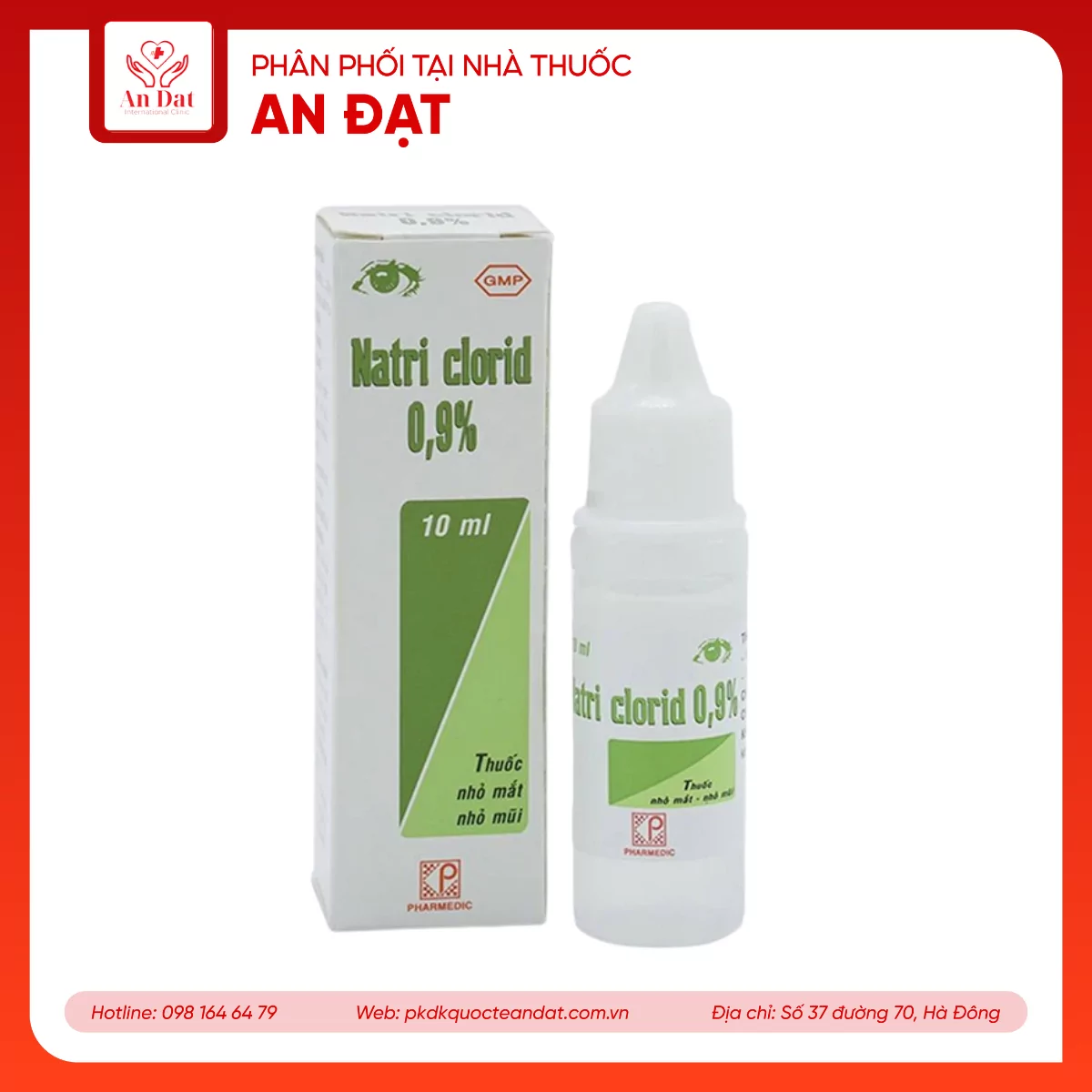Thuốc nhỏ mắt, nhỏ mũi Natri Clorid 0,9% Pharmedic hỗ trợ rửa mắt, rửa mũi, phụ trị nghẹt mũi, sổ mũi (10ml)