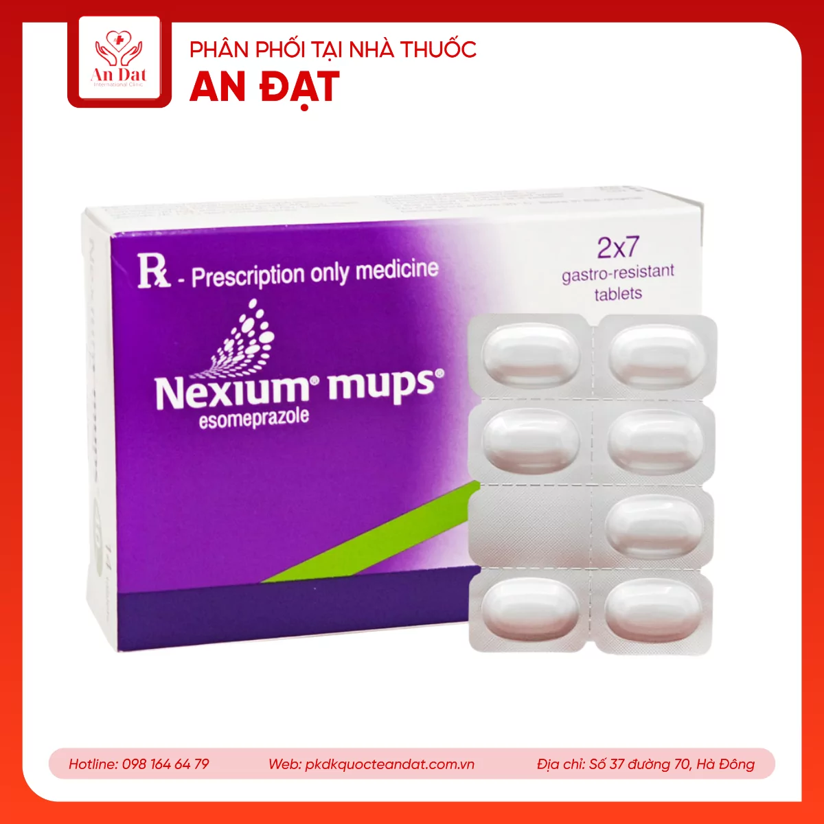 Viên nén Nexium Mups 20mg AstraZeneca điều trị trào ngược dạ dày – thực quản, loét dạ dày (2 vỉ x 7 viên)