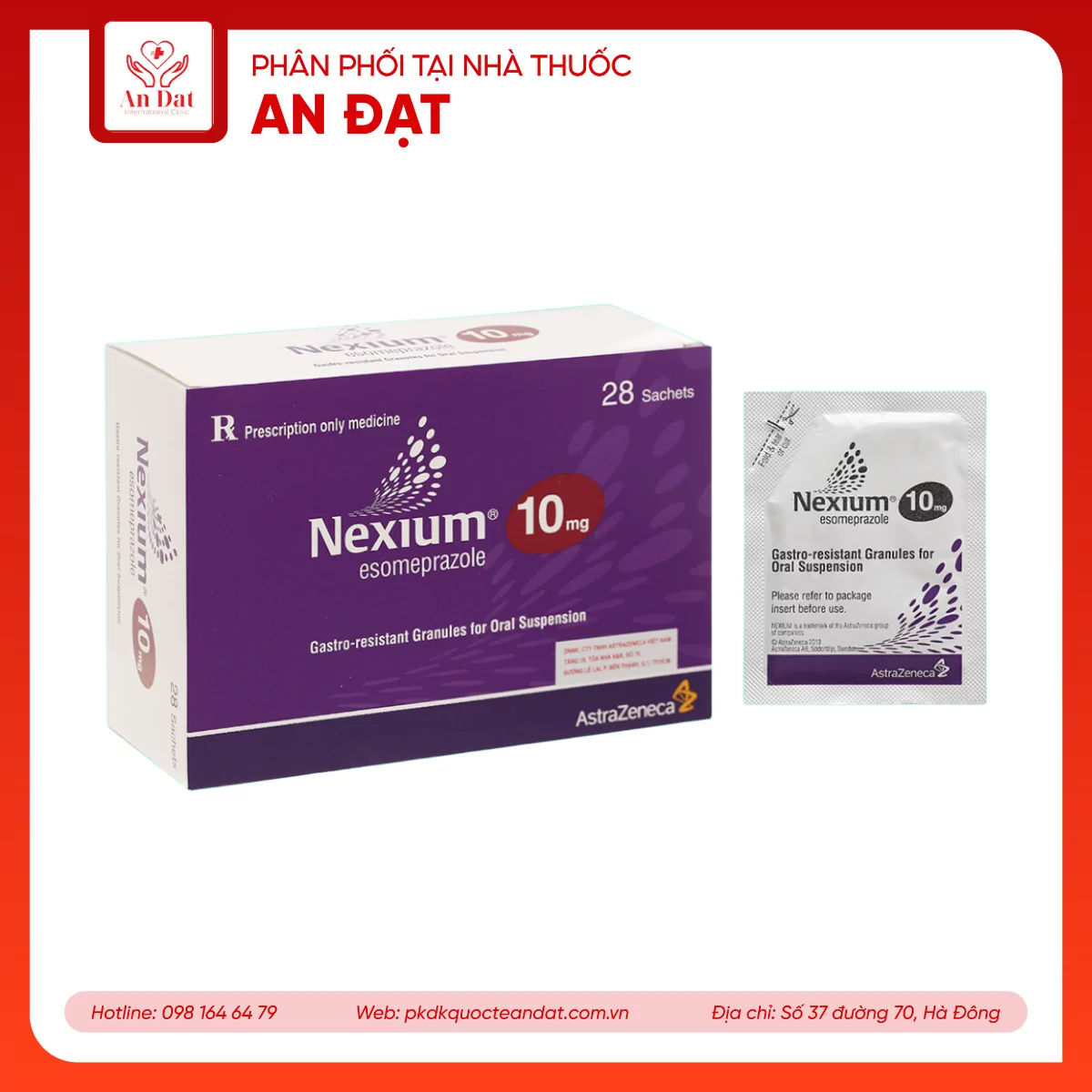 Cốm Nexium 10mg AstraZeneca điều trị trào ngược dạ dày – thực quản (28 gói)