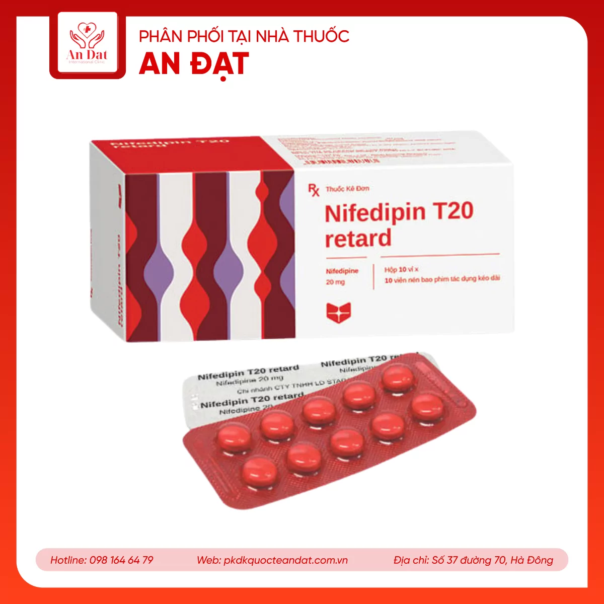 Viên nén Nifedipin T20 retard Stella dự phòng đau thắt ngực, điều trị tăng huyết áp (10 vỉ x 10 viên)