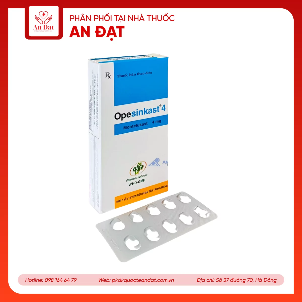Thuốc Opesinkast 4 OPV dự phòng và điều trị hen phế quản mạn tính (3 vỉ x 10 viên)