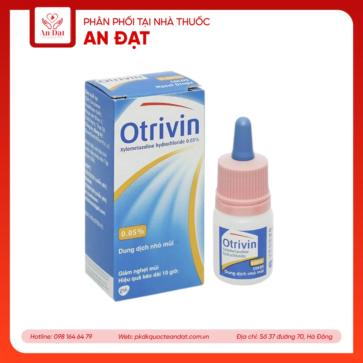 Thuốc nhỏ mũi Otrivin 0.05% GSK điều trị nghẹt mũi, sung huyết mũi họng (10ml)