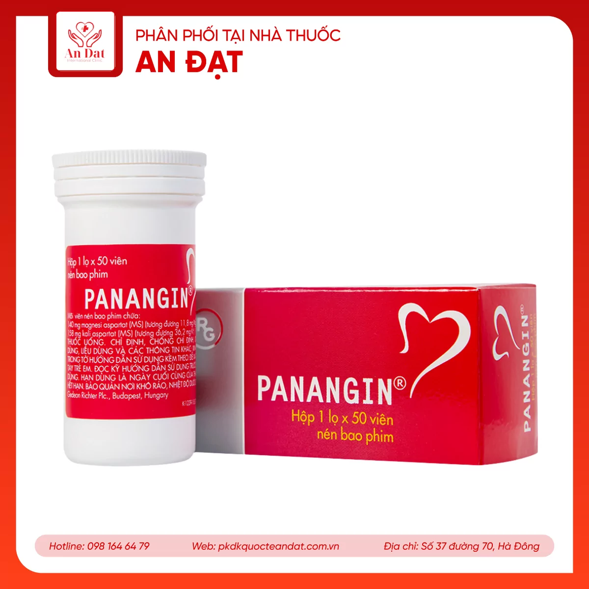 Viên nén Panangin Gedeon bổ sung kali, magnesi dùng trong suy tim (50 viên)