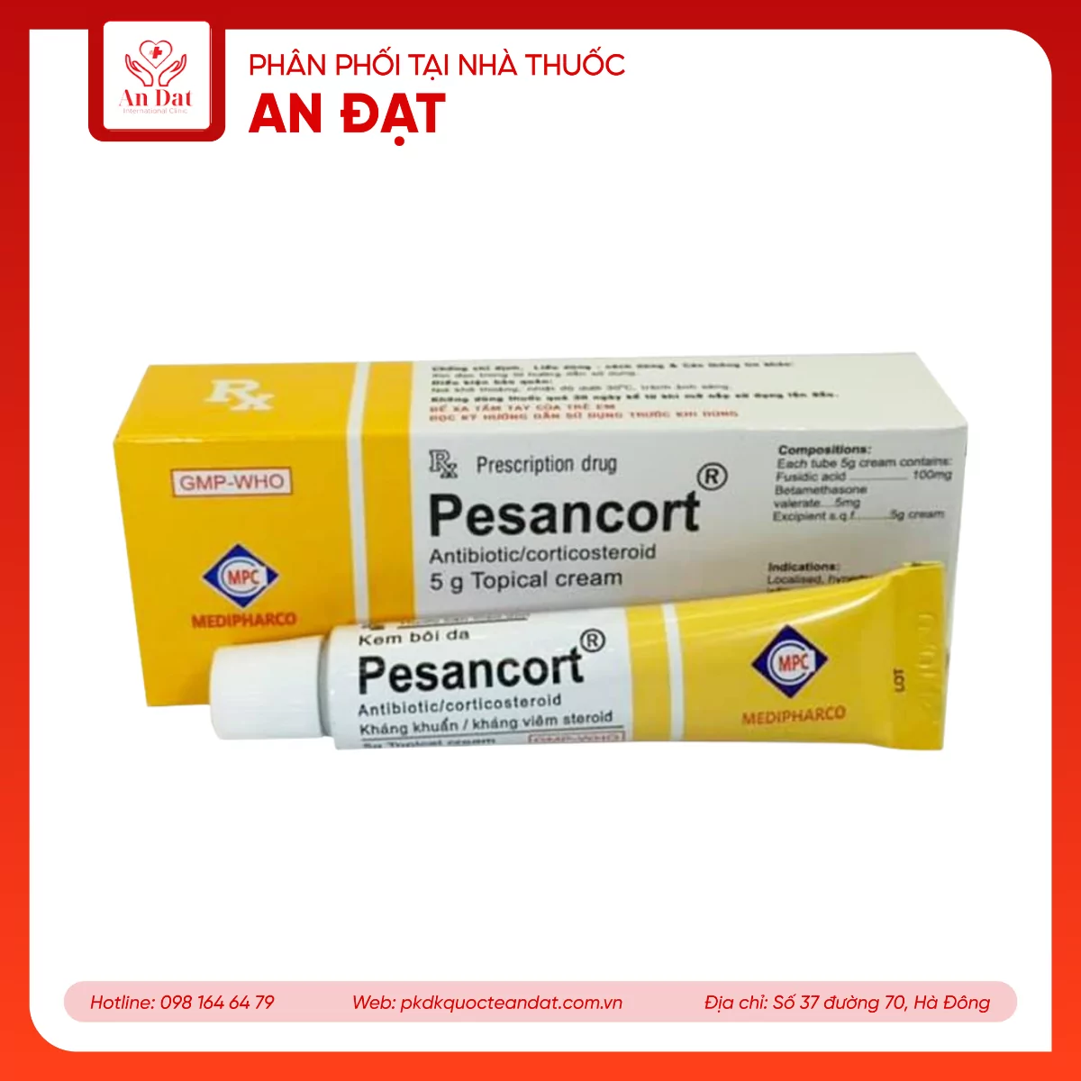 Kem bôi da Pesancort Medipharco điều trị vảy nến, sẹo lồi, lupus ban dạng đĩa (10g)
