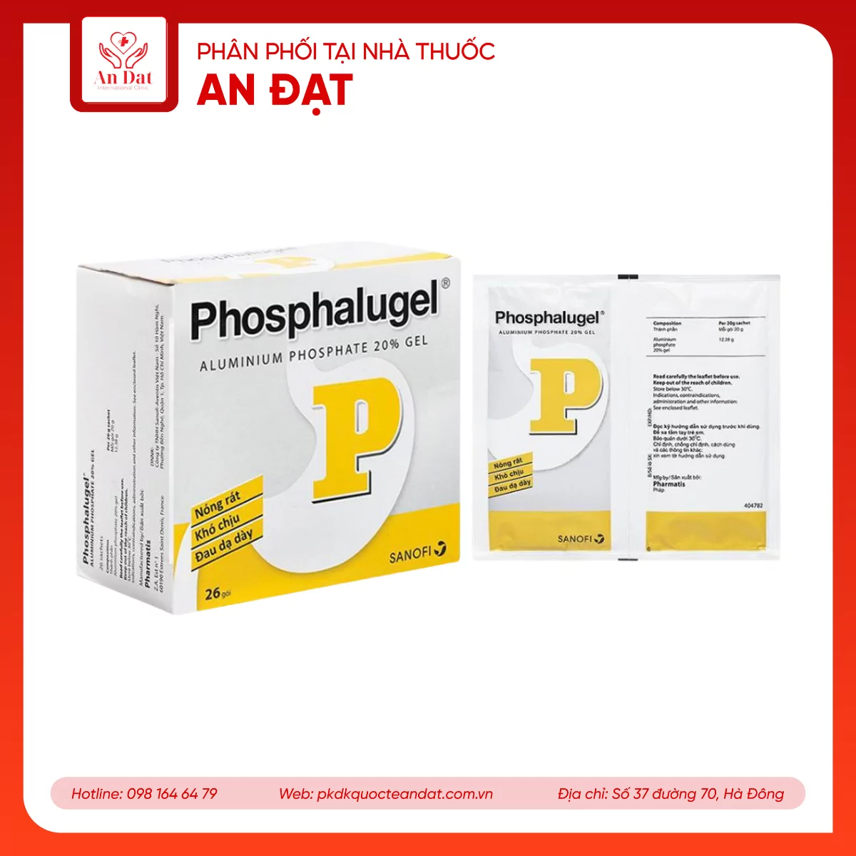 Hỗn dịch uống Phosphalugel Sanofi giảm độ axit của dạ dày (26 gói x 20g)