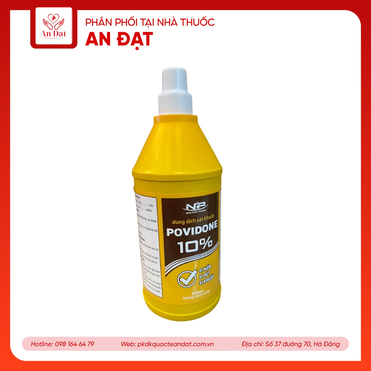 Dung dịch sát khuẩn Povidine 10% Pharmedic ngăn ngừa nhiễm khuẩn ở vết cắt, vết trầy (500ml)