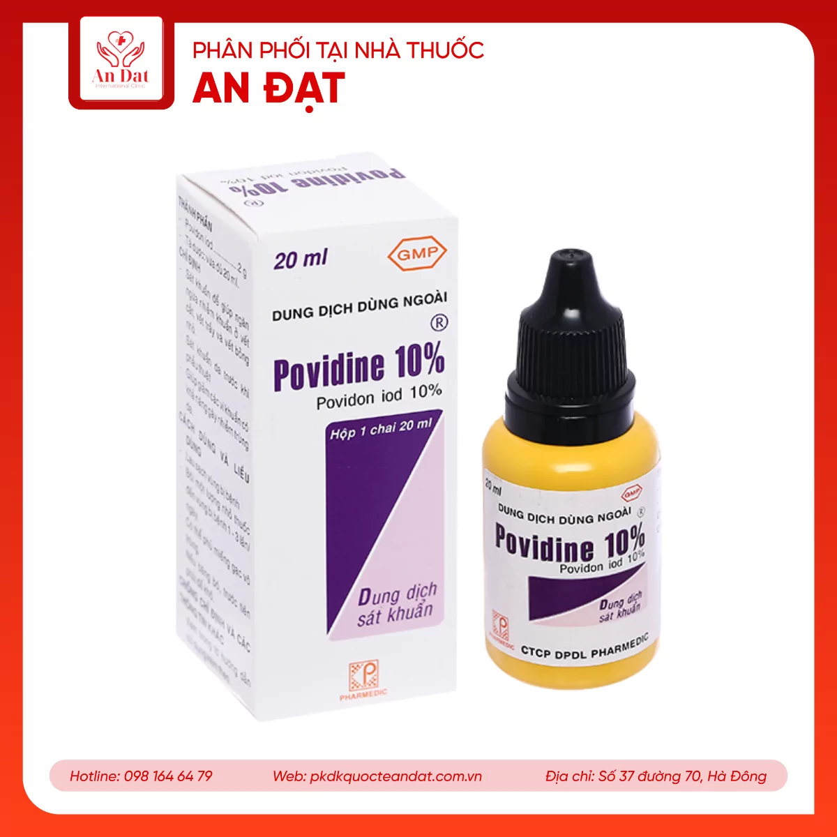 Dung dịch sát khuẩn Povidine 10% Pharmedic ngăn ngừa nhiễm khuẩn ở vết cắt, vết trầy (8ml)