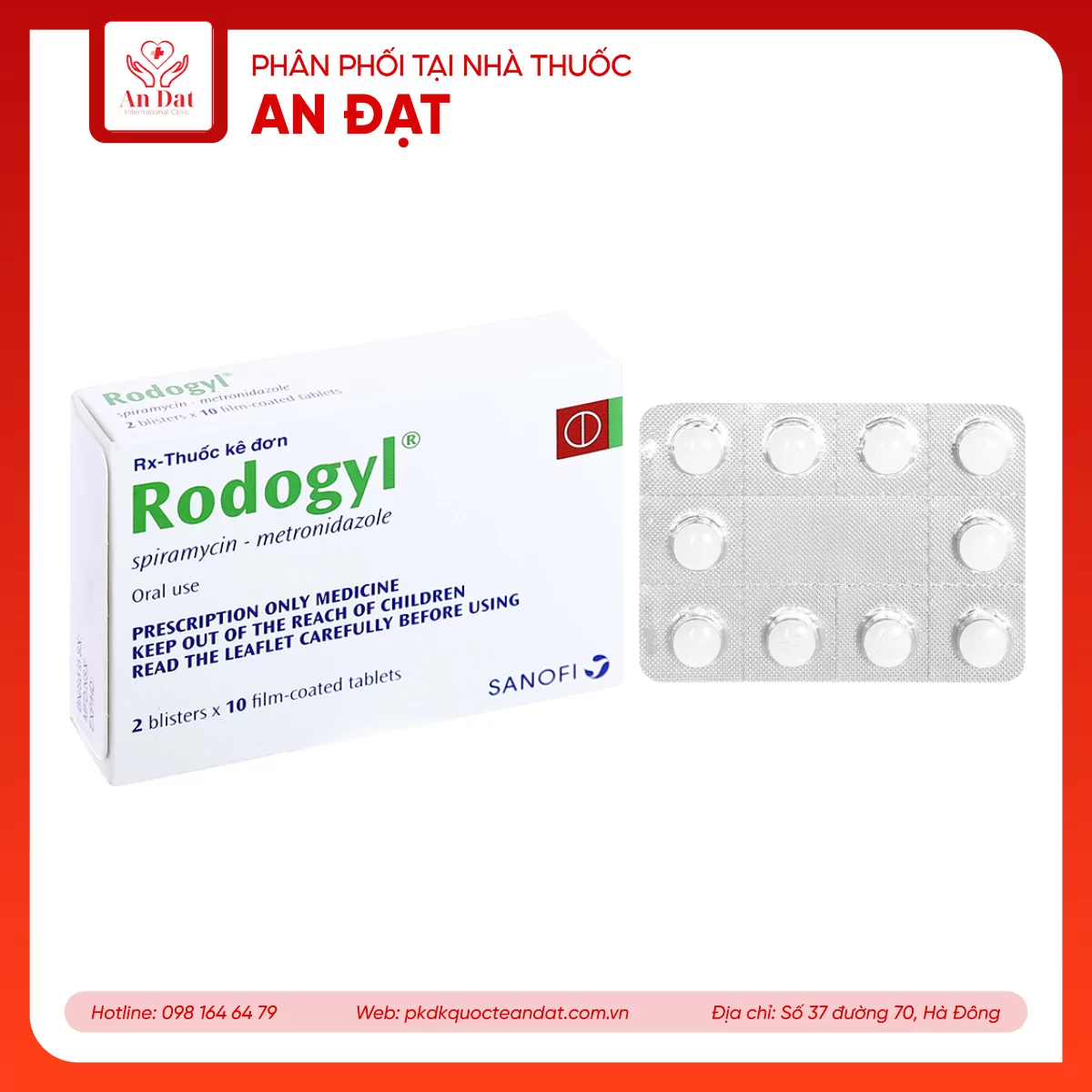 Thuốc Rodogyl Sanofi điều trị nhiễm khuẩn xoang hàm (2 vỉ x 10 viên)