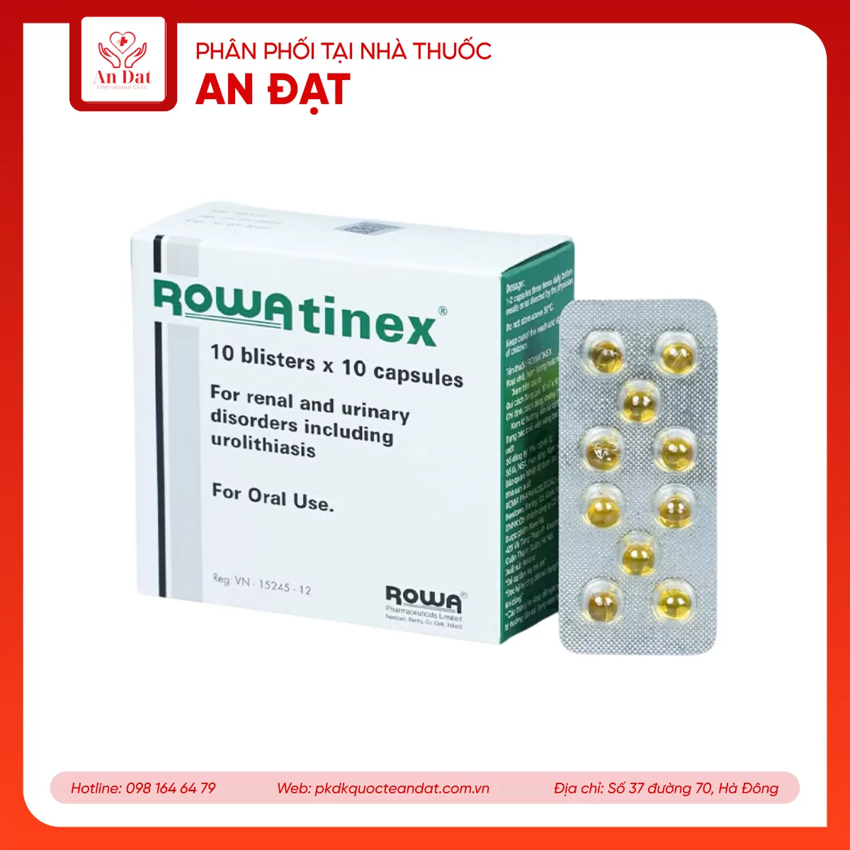 Thuốc Rowatinex Rowa điều trị bệnh sỏi niệu, sỏi thận (10 vỉ x 10 viên)