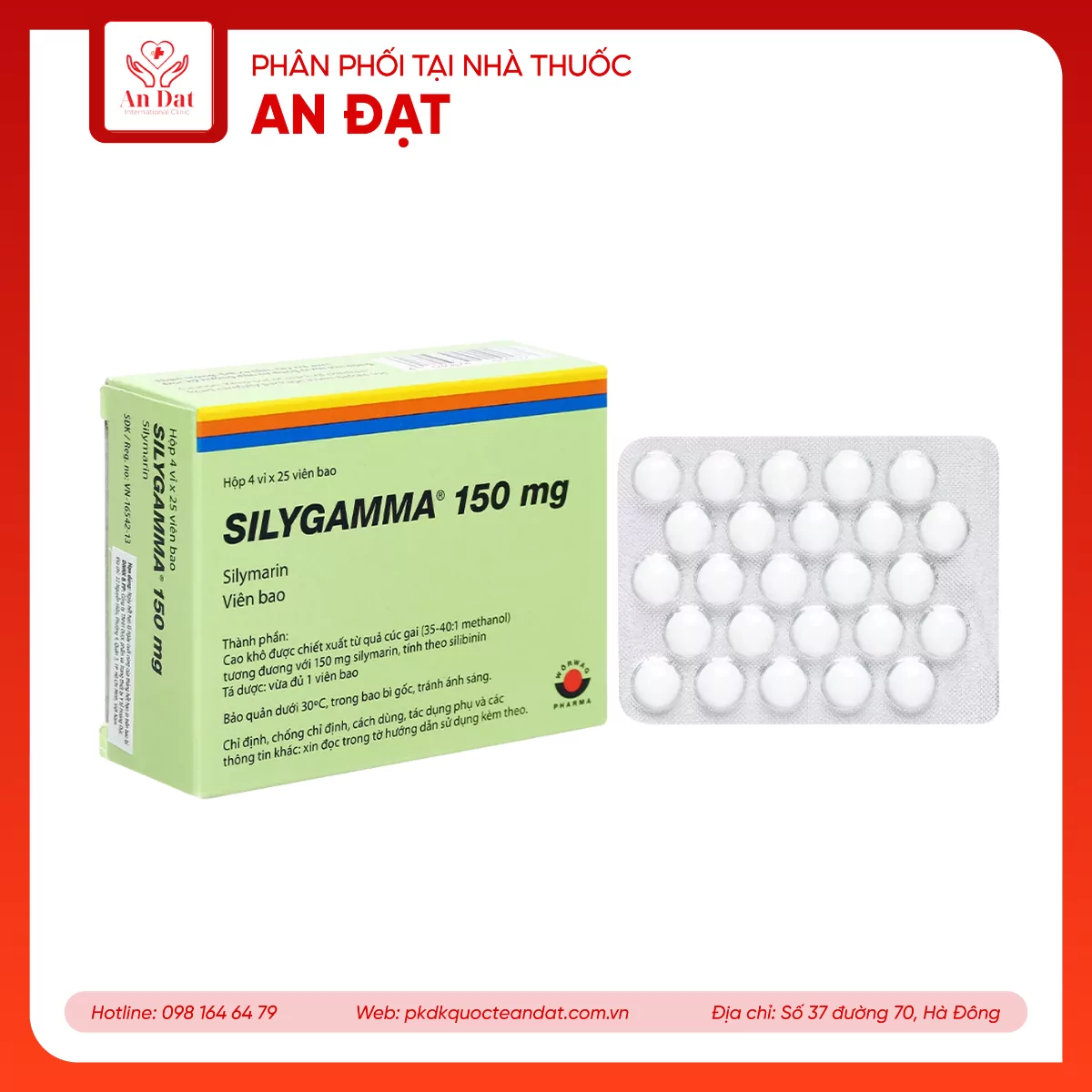 Thuốc Silygamma 150mg Worwag điều trị viêm gan mãn tính, xơ gan (4 vỉ x 25 viên)