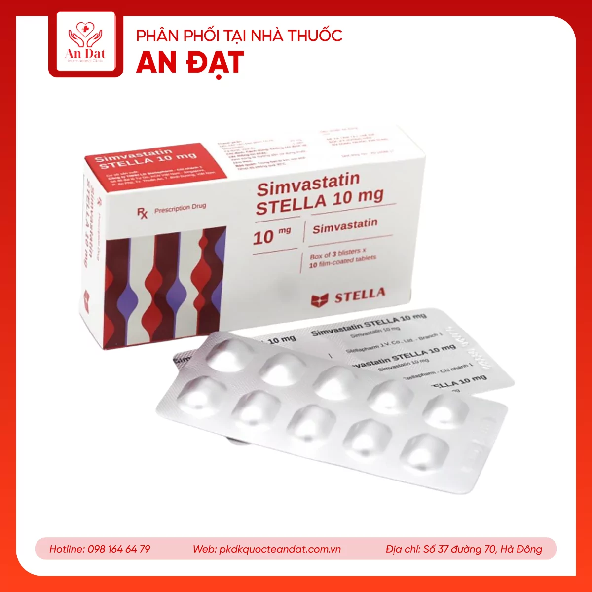Thuốc Simvastatin Stella 10mg điều trị tăng cholesterol huyết nguyên phát (10 vỉ x 10 viên)