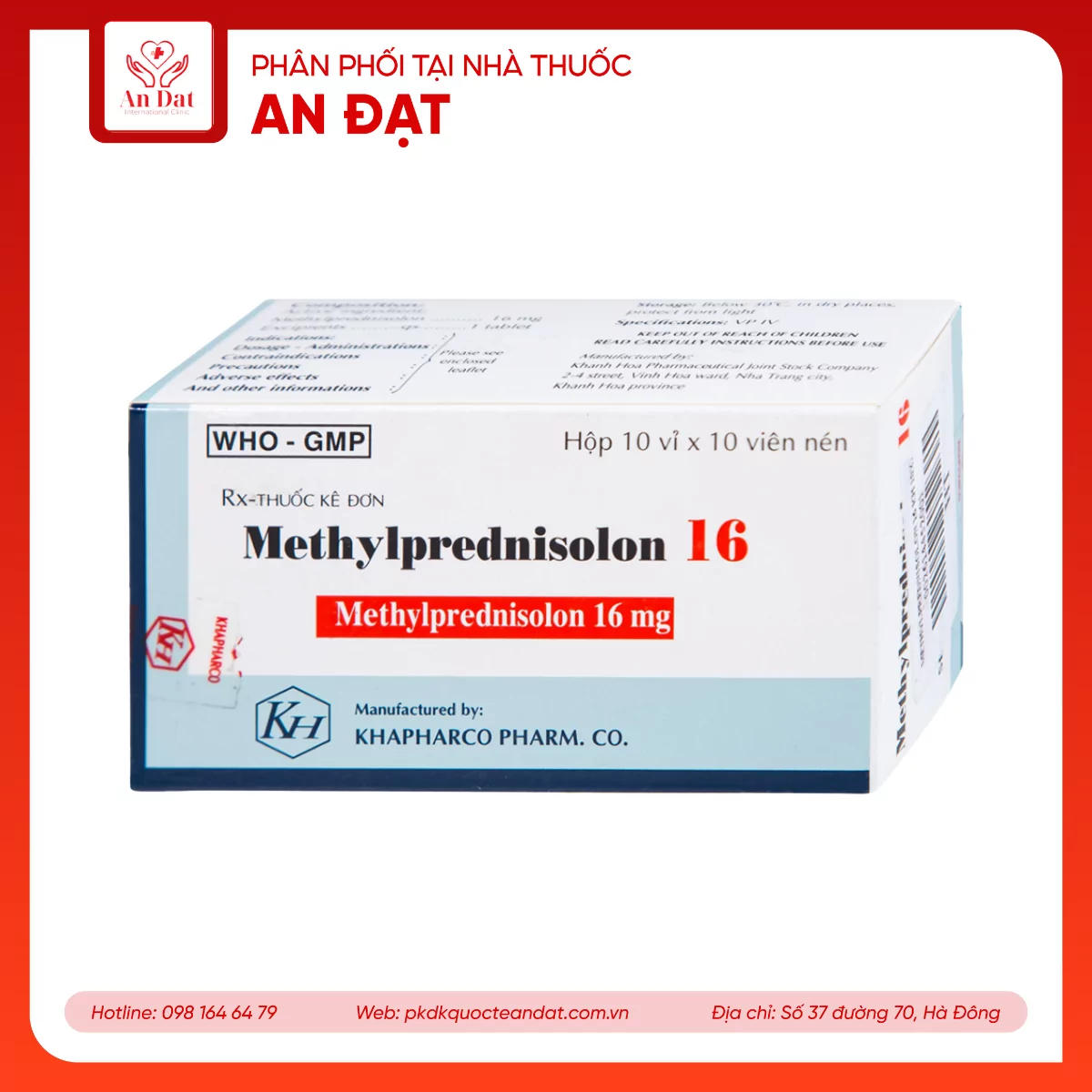 Thuốc Methylprednisolon 16 Khapharco kháng viêm, điều trị viêm khớp dạng thấp, lupus ban đỏ hệ thống (10 vỉ x 10 viên)