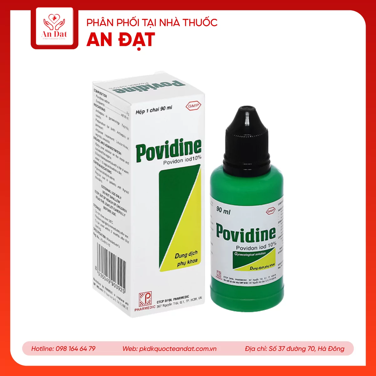 Dung dịch phụ khoa Povidine 10% Pharmedic sát trùng phụ khoa, viêm âm đạo, âm hộ (90ml)